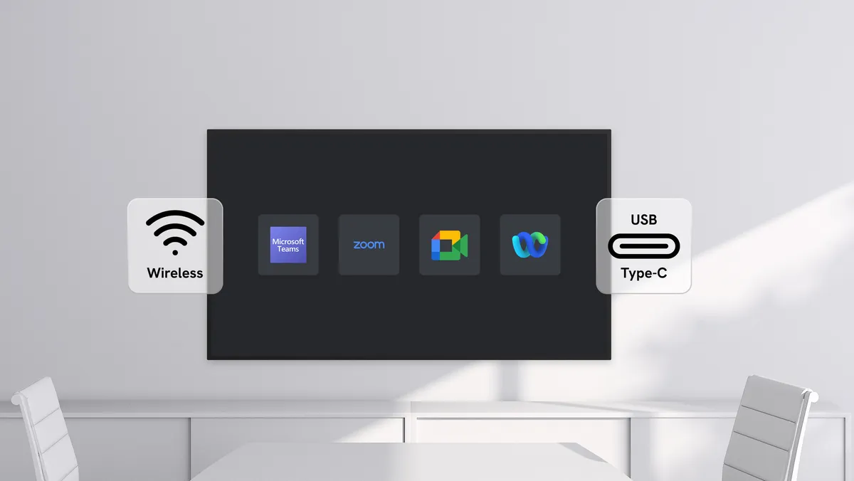 A meeting launched wirelessly or through a single USB-C cable