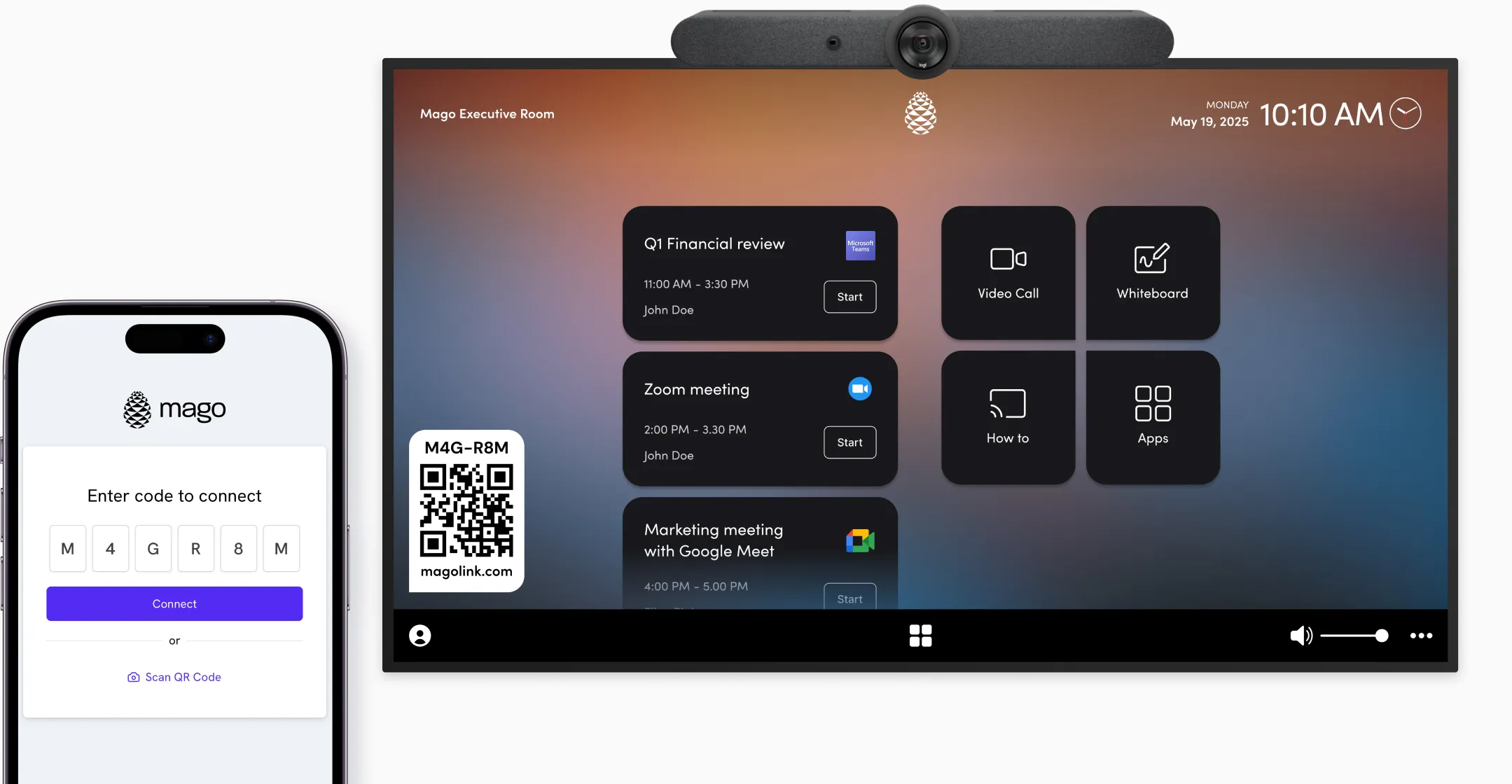 Joining a video call from the room: via meeting link or id / password
