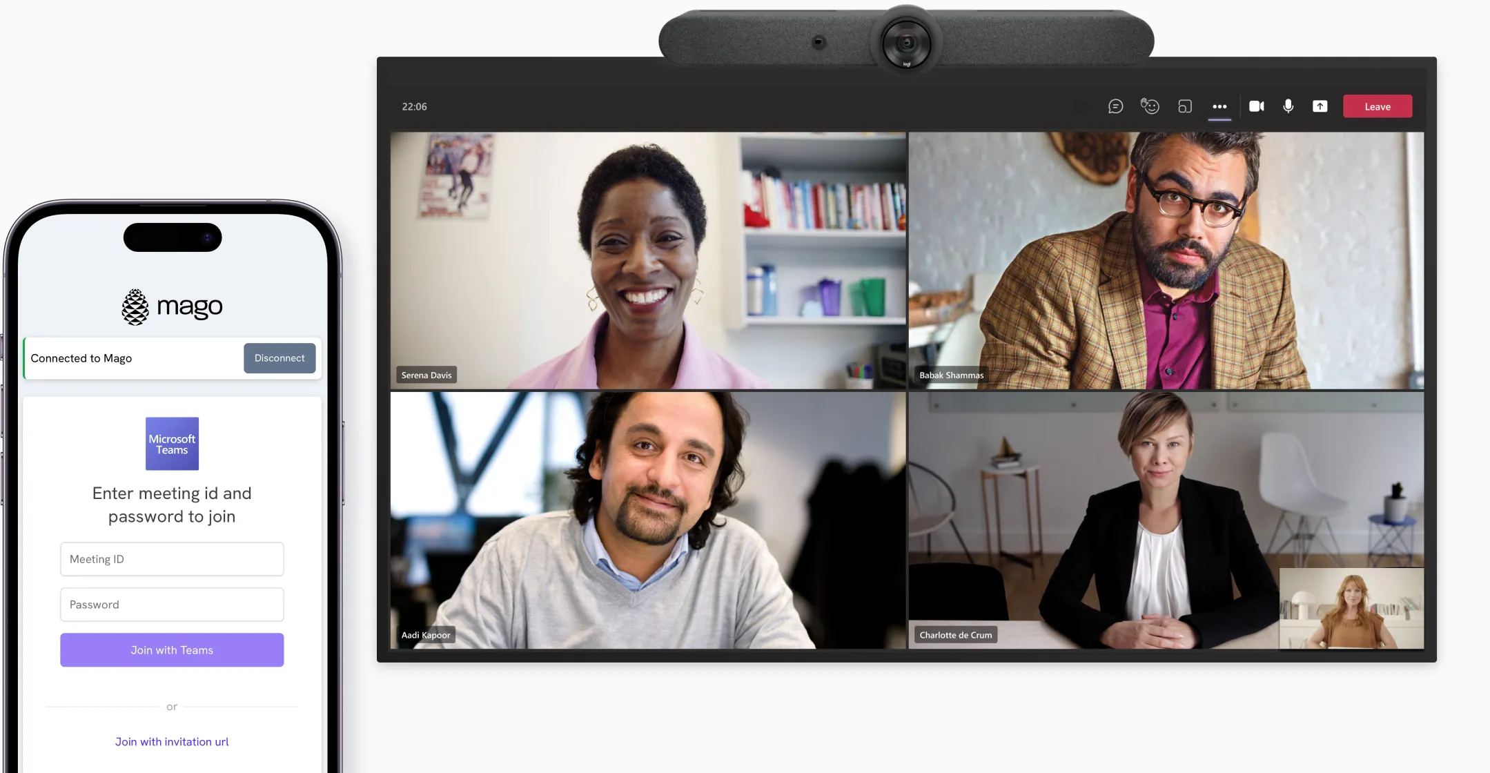 Joining a video call from the room: via meeting link or id / password