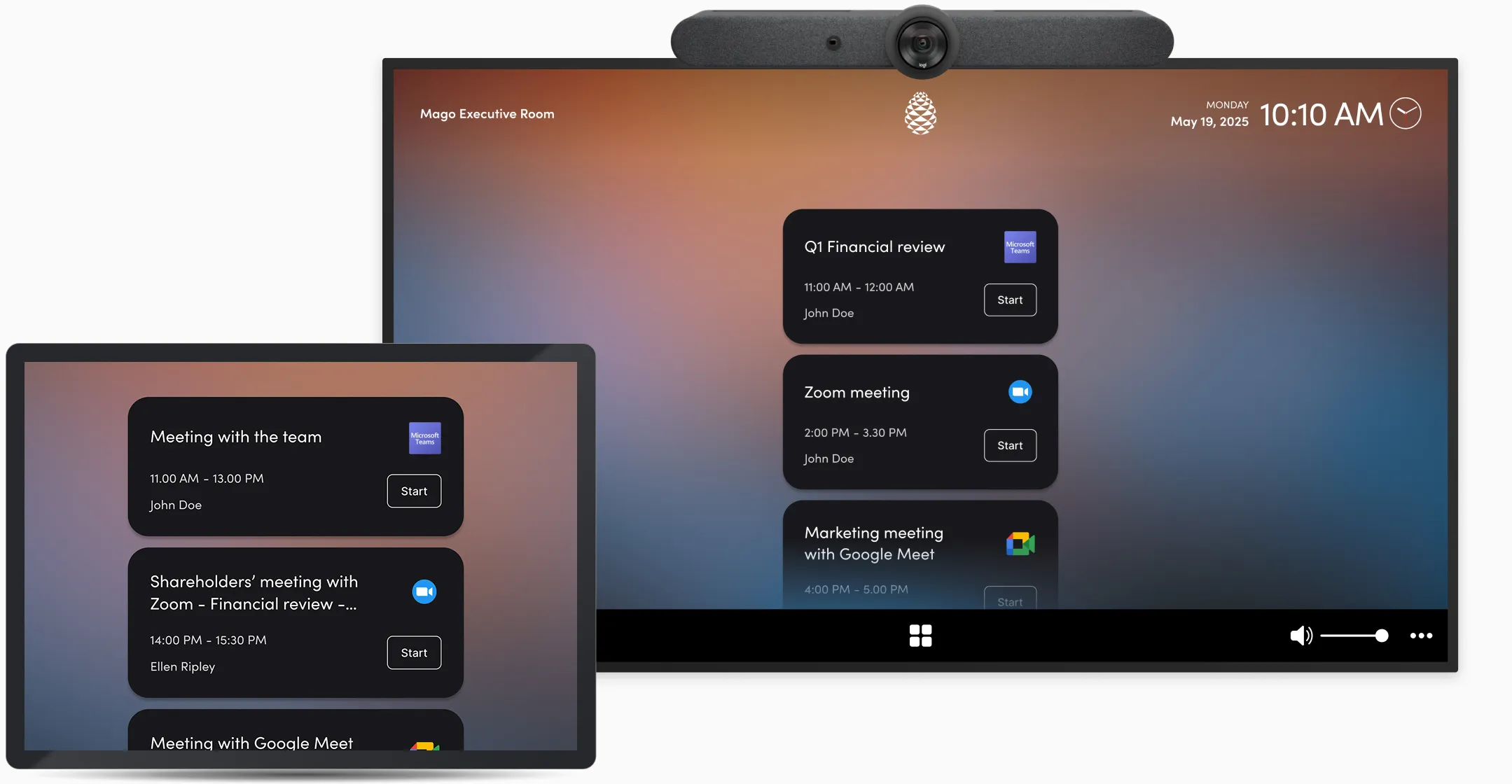 Joining a video call from the room: in one tap, from the room's calendar