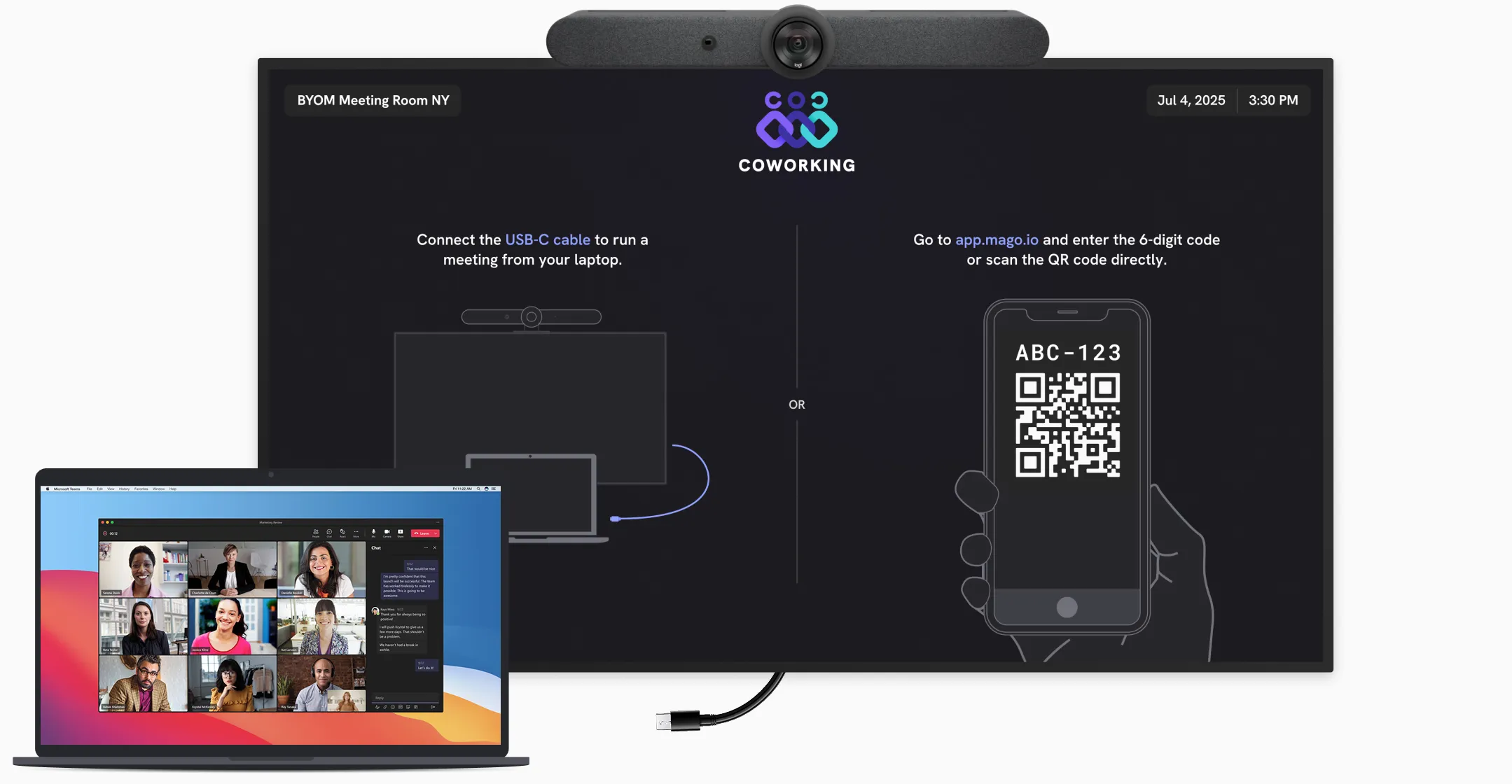 Joining a video call from the room: connecting a usb-c cable (byom)