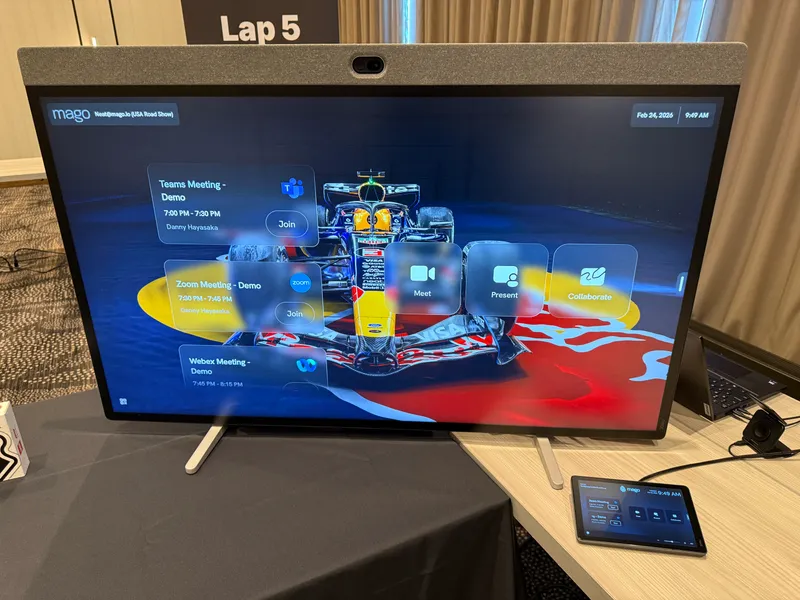 Mago home screen with calendar and one-touch join on Neat Board with Neat Pad controller