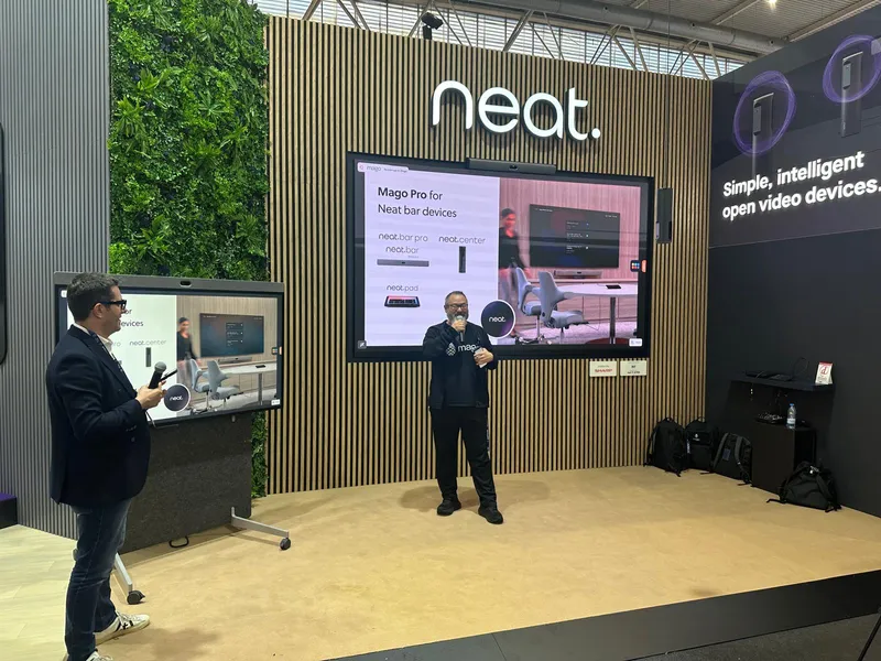 Danny Hayasaka presenting Mago Pro compatibility with Neat Bar Pro, Neat Center, and Neat Pad