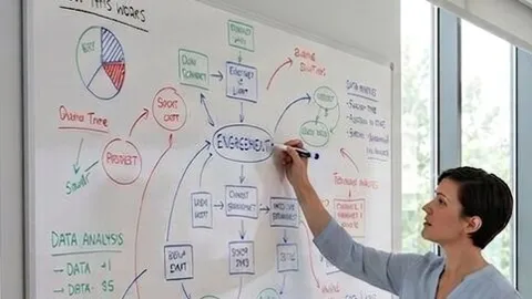 A dry-erase board on the wall with someone writing on it